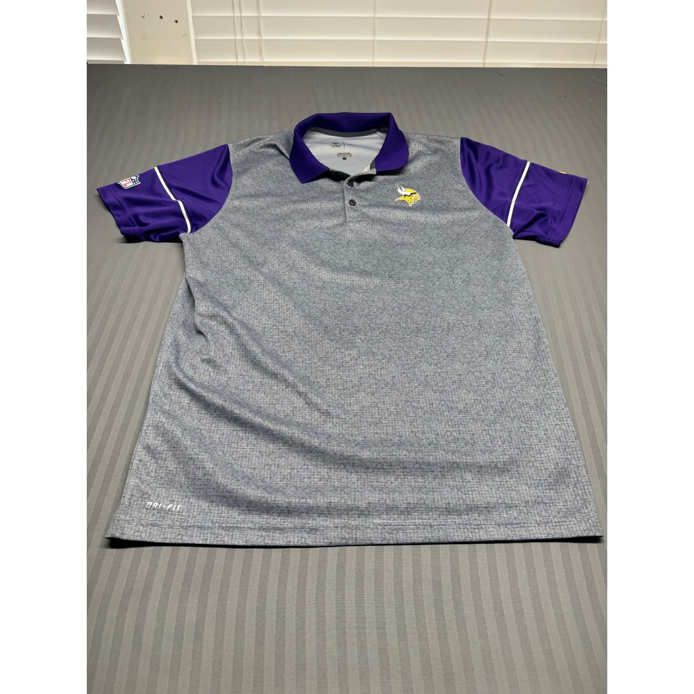 Nike Minnesota Vikings NFL Polo Shirt Mens Large Grey Purple Dri-FIT On Field